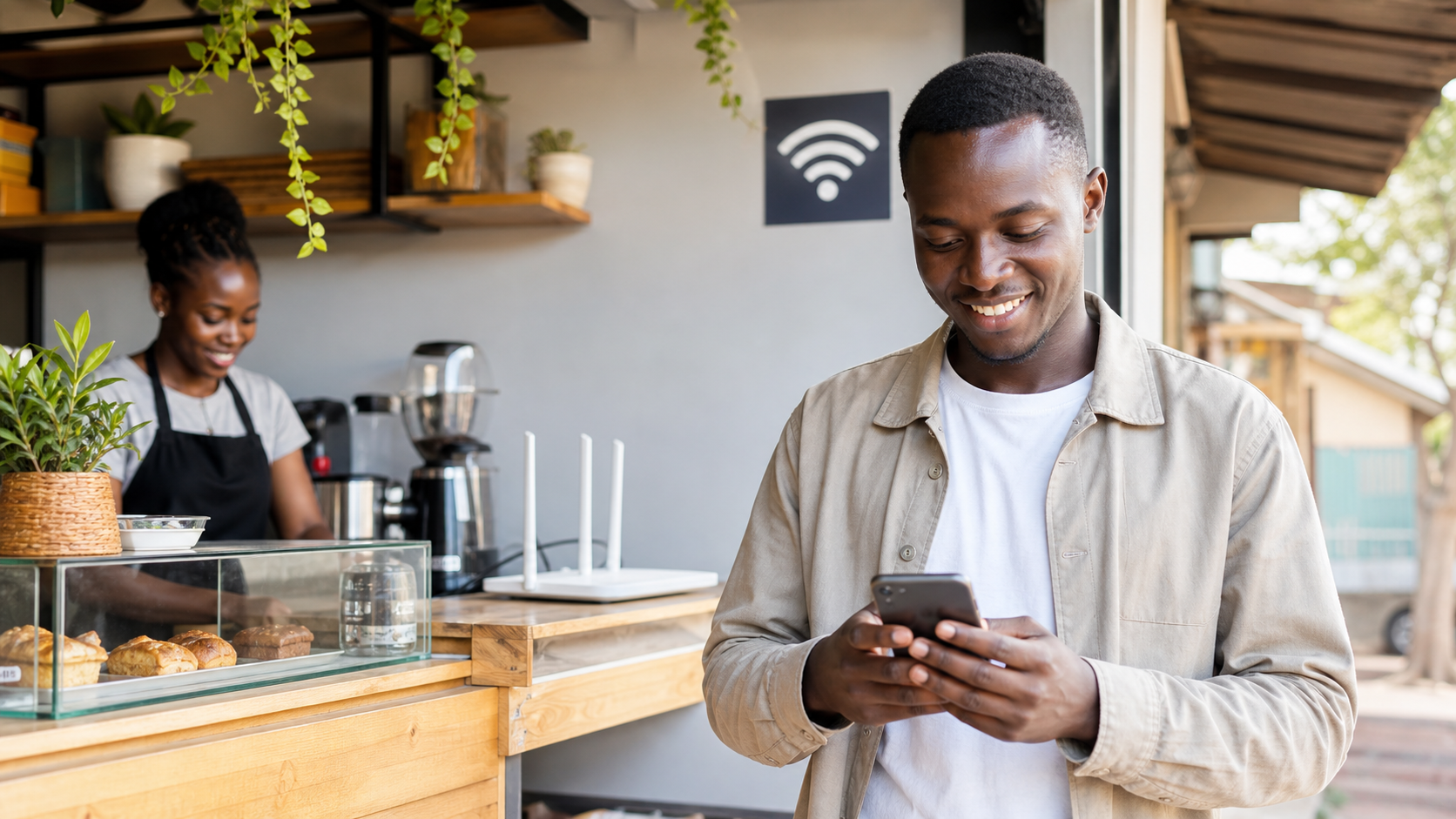 Customer paying for WiFi on phone